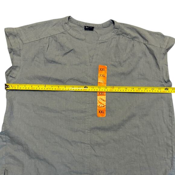 Splendid Blue Linen Blend V Neck Shirt Size XX-Large - Picture 3 of 4